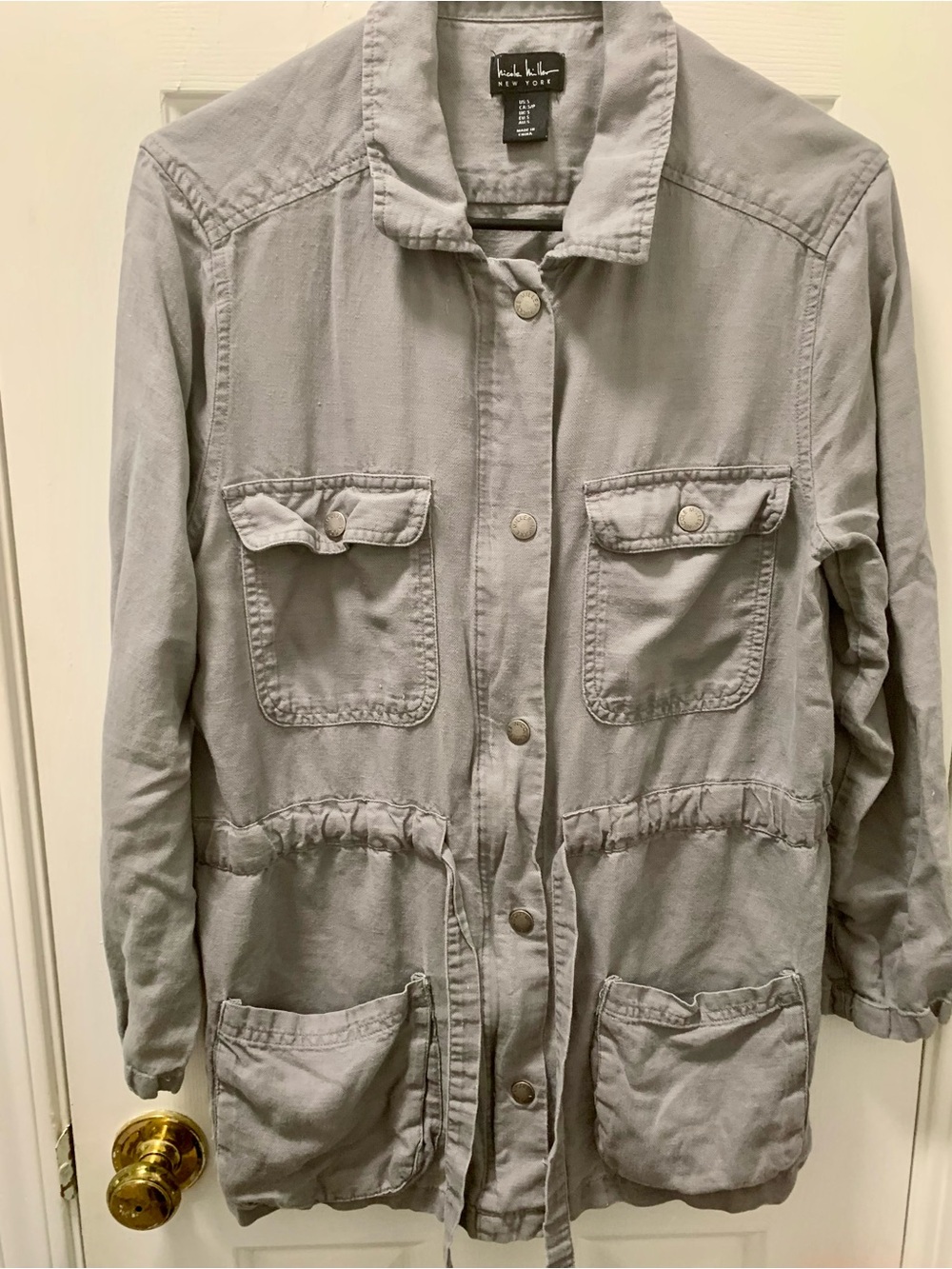 Nicole Miller New York Linen Blend Gray Utility Jacket